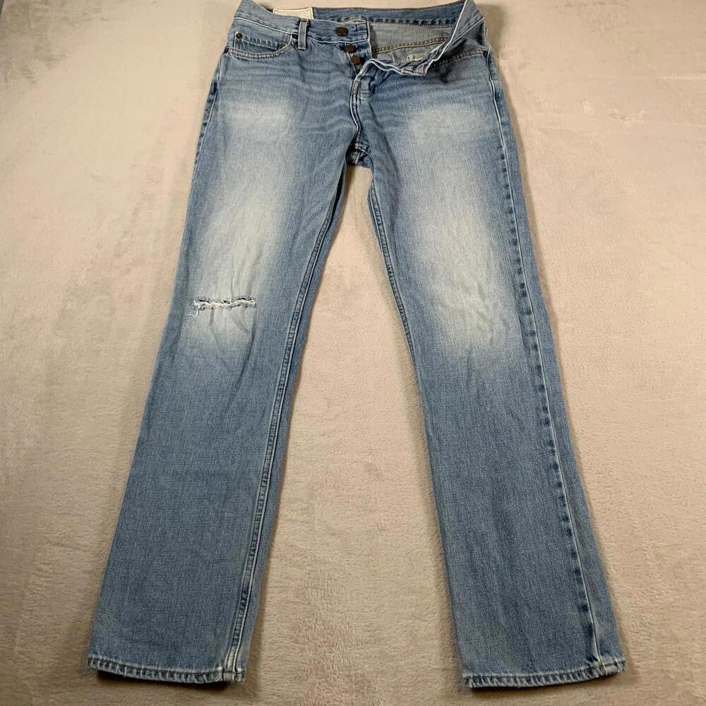 Hollister Jeans Mens 30x32 Blue Classic Straight Fit Button Fly Distressed Denim